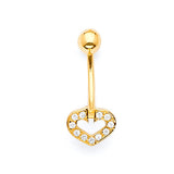 White CZ Heart Belly Ring in 14K Gold