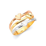 Heart Multi-Band Ladies Ring in 14K Tri-Color Gold