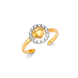 White CZ Heart Toe Ring in 14K Gold