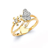 White CZ Heart Ladies Ring in 14K Two-Tone Gold