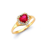 Red & White CZ Heart Center-Stone Ladies Ring in 14K Gold