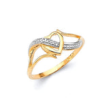 White CZ Heart Fancy Ladies Ring in 14K Two-Tone Gold