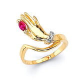 Red CZ Ladies Ring in 14K Two-Tone Gold