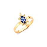 Blue CZ Turtle Kids Ring in 14K Gold