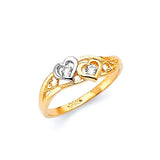 White CZ Heart Ladies Ring in 14K Two-Tone Gold