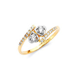 White CZ Heart Ladies Ring in 14K Two-Tone Gold