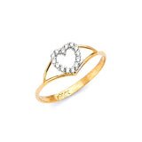 White CZ Heart Ladies Ring in 14K Two-Tone Gold