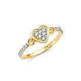 White CZ Heart Ladies Ring in 14K Two-Tone Gold