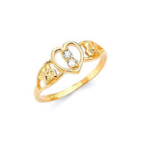 White CZ Heart Ladies Ring in 14K Gold