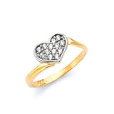 White CZ Heart Ladies Ring in 14K Two-Tone Gold