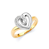 White CZ Heart Ladies Ring in 14K Two-Tone Gold