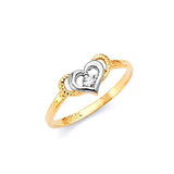 White CZ Heart Ladies Ring in 14K Two-Tone Gold