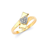 White CZ Heart Ladies Ring in 14K Two-Tone Gold