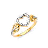 White CZ Heart Ladies Ring in 14K Two-Tone Gold