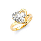 White CZ Heart Ladies Ring in 14K Two-Tone Gold