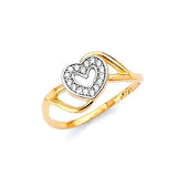 White CZ Heart Ladies Ring in 14K Two-Tone Gold