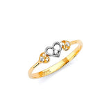 White CZ Heart Ladies Ring in 14K Two-Tone Gold