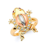 Red & White CZ Frog Ladies Ring in 14K Tri-Color Gold