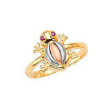 Pink CZ Frog Ladies Ring in 14K Tri-Color Gold