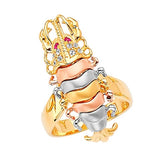 Pink & White CZ Lobster Ladies Ring in 14K Tri-Color Gold