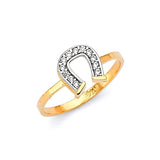 White CZ Horseshoe Ladies Ring in 14K Two-Tone Gold