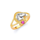 Pink CZ Horse Ladies Ring in 14K Two-Tone Gold