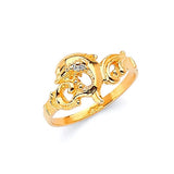 White CZ Dolphin Ladies Ring in 14K Gold