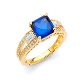 Blue & White CZ Center-Stone Ladies Ring in 14K Gold