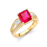 Red & White CZ Center-Stone Ladies Ring in 14K Gold