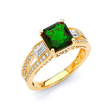 Green & White CZ Center-Stone Ladies Ring in 14K Gold