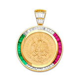 Green, White & Red CZ Mens Frame Pendant in 14K Gold