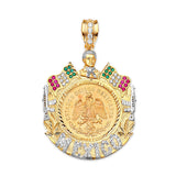 Green, White & Red CZ Malverde Mens Frame Pendant in 14K Two-Tone Gold