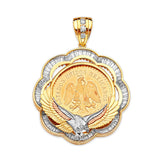 White CZ Eagle Mens Frame Pendant in 14K Tri-Color Gold