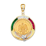 Green, White & Red CZ Eagle Mens Frame Pendant in 14K Tri-Color Gold