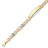 Fancy Ladies Border ID Bracelet In 14K Tri-Color Gold