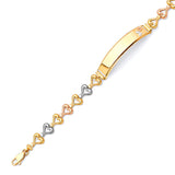 Fancy Ladies Heart Border ID Bracelet In 14K Tri-Color Gold