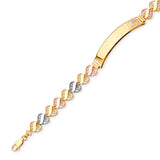 Fancy Ladies Heart Border ID Bracelet In 14K Tri-Color Gold