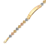 Fancy Ladies Heart Border ID Bracelet In 14K Tri-Color Gold