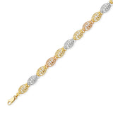 Fancy White CZ Ladies Ornate Bracelet In 14K Tri-Color Gold