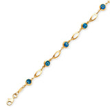 Beaded Blue & White Enamel Ladies Eye Charm Bracelet In 14K Gold