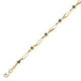 Beaded Blue & White Enamel Ladies Eye Charm Bracelet In 14K Gold