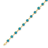 Beaded Blue & White Enamel Ladies Eye Charm Bracelet In 14K Gold