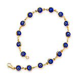 Beaded Blue & White Enamel Ladies Eye Charm Bracelet In 14K Gold