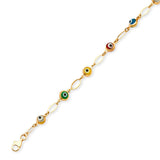 Beaded Multi-Color Enamel Ladies Eye Charm Bracelet In 14K Gold