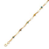 Beaded Multi-Color Enamel Ladies Eye Charm Bracelet In 14K Gold