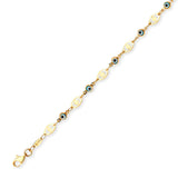 Beaded Blue & White Enamel Ladies Eye Charm Bracelet In 14K Gold