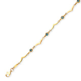 Beaded Blue & White Enamel Ladies Eye Charm Bracelet In 14K Gold