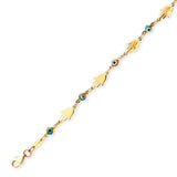 Beaded Blue & White Enamel Ladies Eye Charm Bracelet In 14K Gold