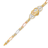 Filigree White CZ Quinceañera Bracelet In 14K Tri-Color Gold