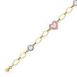 White CZ Ladies Key Charm Bracelet In 14K Tri-Color Gold